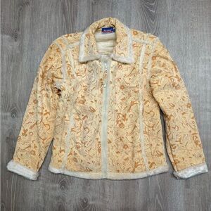 NWT Vintage 80s Saiping Sherpa-Lined Cream/Yellow Jacket with Abstract Print